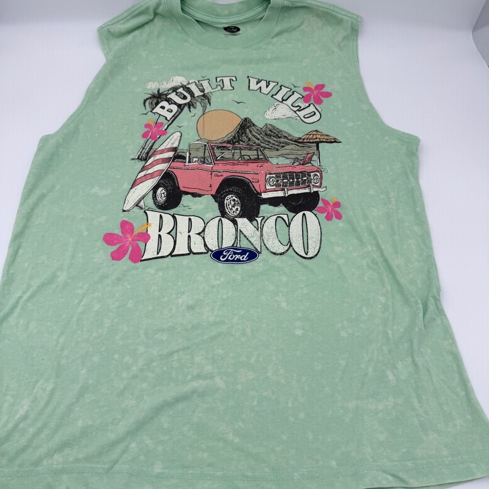 Ford Bronco Graphic Tank Top Womens L Mint Beach Surf Sleeveless Shirt